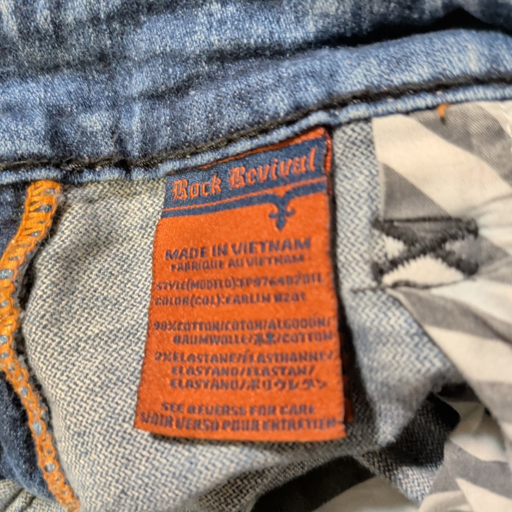 ROCK REVIVAL Earlin Boot Jeans Mens Size 36 Distressed Blue Y2K Western Waist Me - Picture 9 of 10